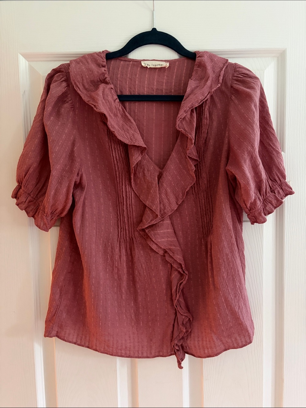 By Together Dusty Rose Ruffle V-Neck Blouse